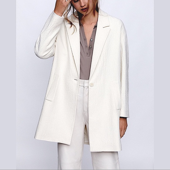 ZARA Wool Blended Off-white Coat - Picture 4 of 11